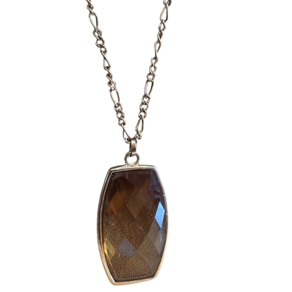 Large Amber Tone Faceted Glass Pendant Gold Tone Figaro Necklace Statement